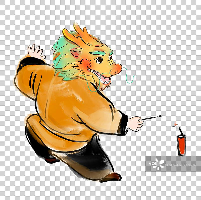 龙年水墨设计人物元素“小龙人”吉祥龙形象ip图片素材