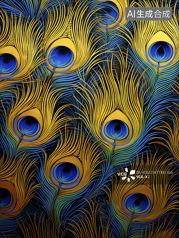 【AI数字艺术】孔雀羽毛插画图片素材