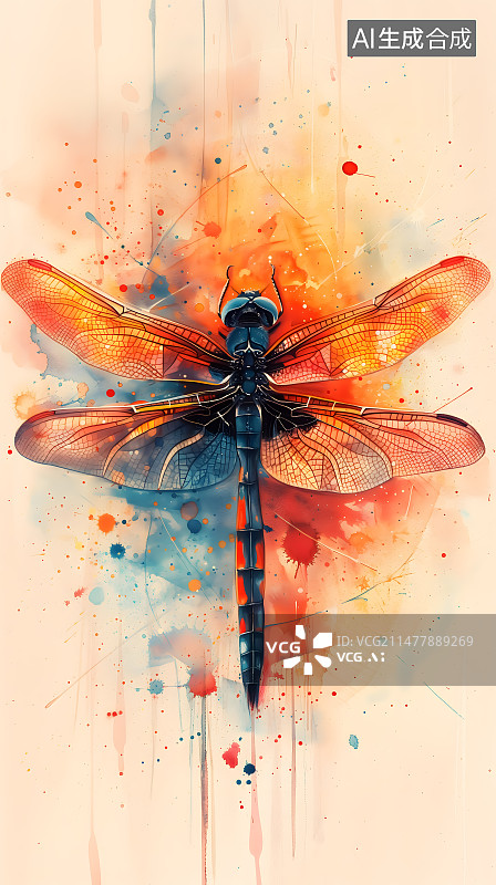 【AI数字艺术】水彩风格插画蜻蜓图片素材