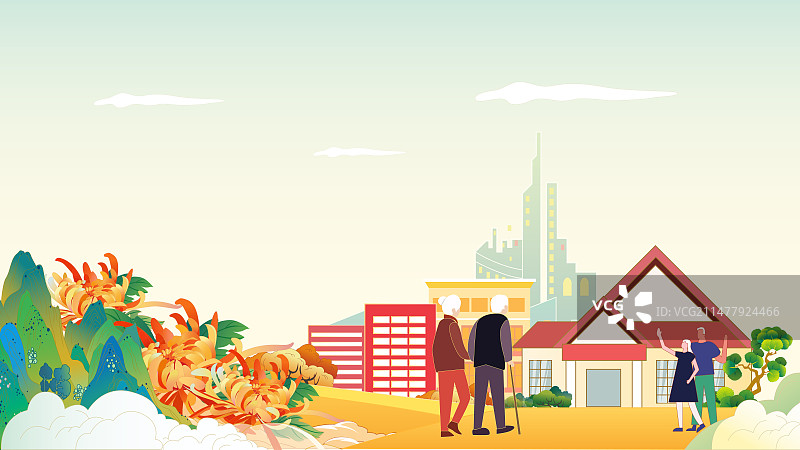 重阳节社区养老插画图片素材