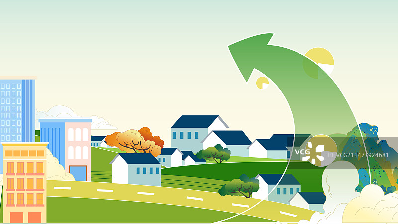 乡村振兴美丽新农村插画图片素材