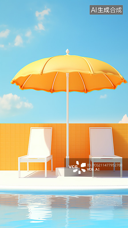 【AI数字艺术】泳池太阳伞沙滩椅图片素材