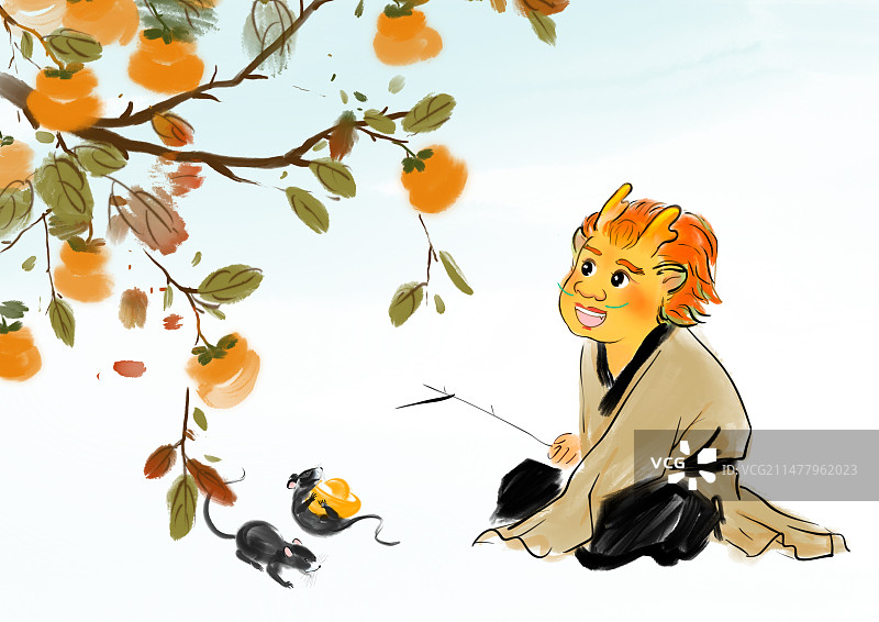 春节年俗插画人物全家福大联画横版浅色背景图片素材