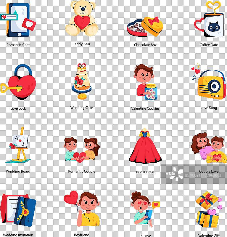 婚姻与爱情扁平图标合集图片素材