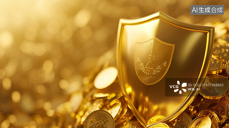 【AI数字艺术】金色护盾保卫财富金融保险概念图片素材