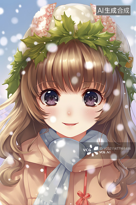 【AI数字艺术】新年快乐的小女孩插画图片素材