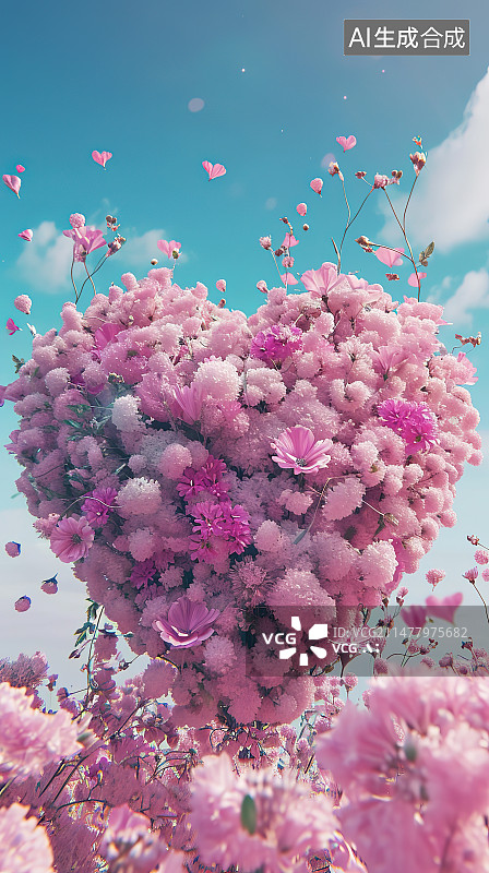 【AI数字艺术】粉红色樱花在天空中的低角度视图图片素材