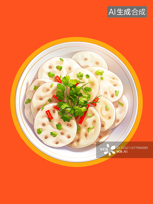 【AI数字艺术】凉拌莲藕藕片，清爽香辣开胃菜图片素材