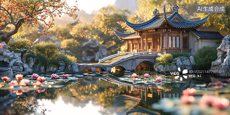 【AI数字艺术】中国古典园林，江南风景，微缩景观场景图片素材