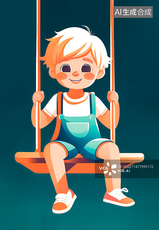 【AI数字艺术】穿背带裤的小男孩坐在秋千上图片素材