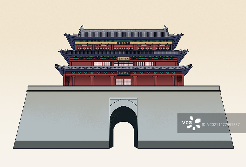中国风新中式古风古典传统文化古建筑古文化山西大同古城墙古城墙历史文物风景旅游旅行地标插画图片素材