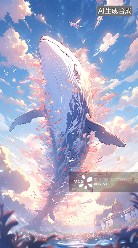 【AI数字艺术】梦幻鲸鱼插画图片素材