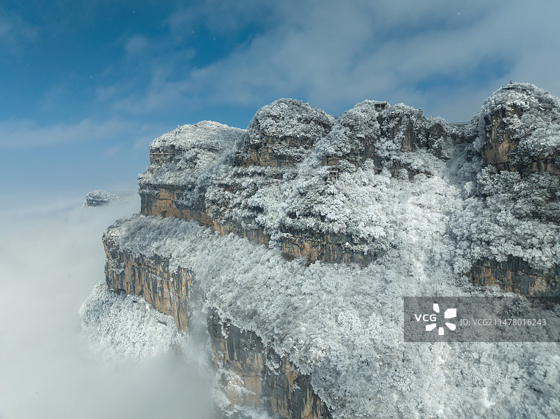航拍龙头山雪景雾凇冰挂云海-4图片素材