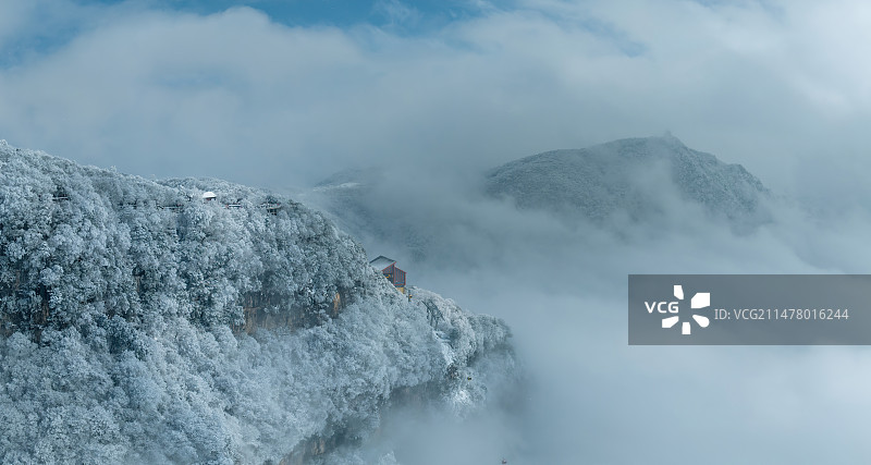 航拍龙头山雪景雾凇冰挂云海-5图片素材
