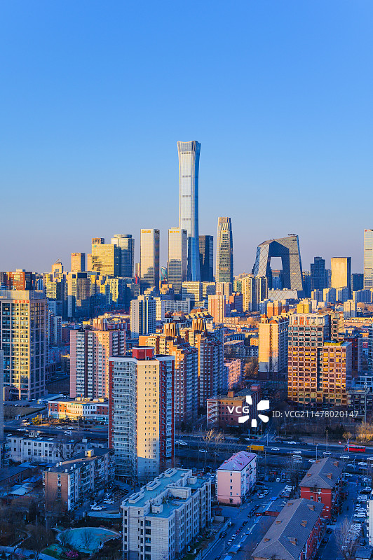 北京国贸CBD城市天际线冬季日落夕阳全景图图片素材