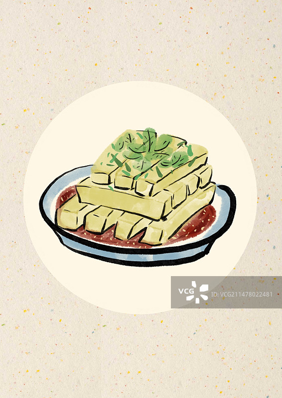 水墨风贵州美食插画-米豆腐图片素材
