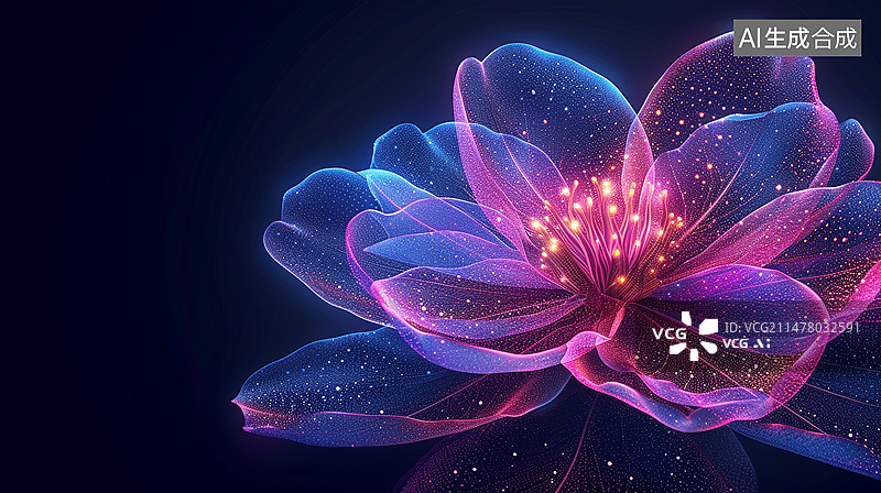 【AI数字艺术】科技感发光的花，电路大数据技术的未来图片素材