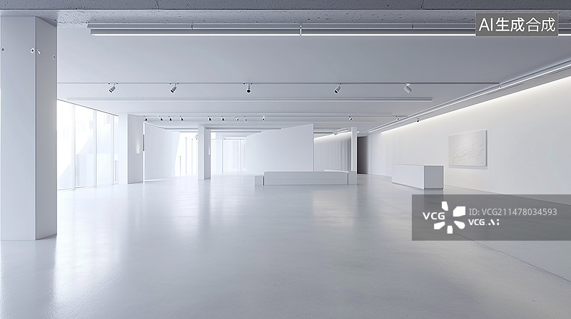 【AI数字艺术】空房间内部白色背景。3d渲染插图图片素材