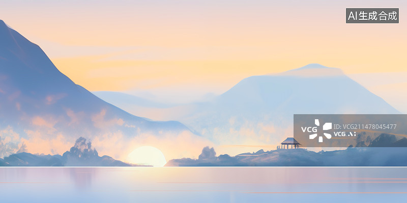 【AI数字艺术】新中式山水画意境，复古简约风格图片素材