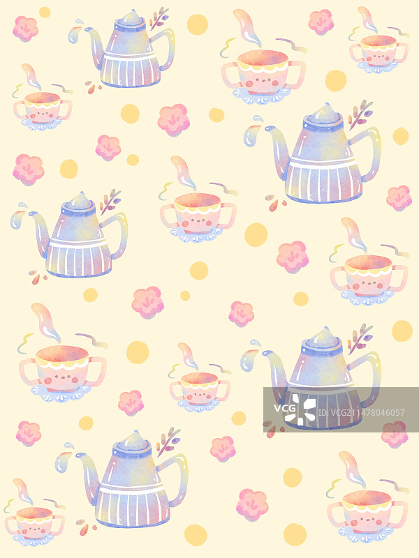 清新治愈系装饰壁纸茶杯茶壶蜡烛信封图片素材