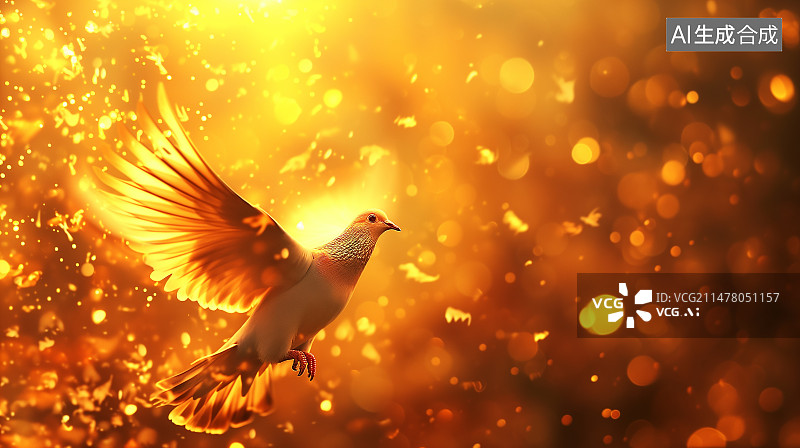 【AI数字艺术】和平鸽展开翅膀飞起图片素材