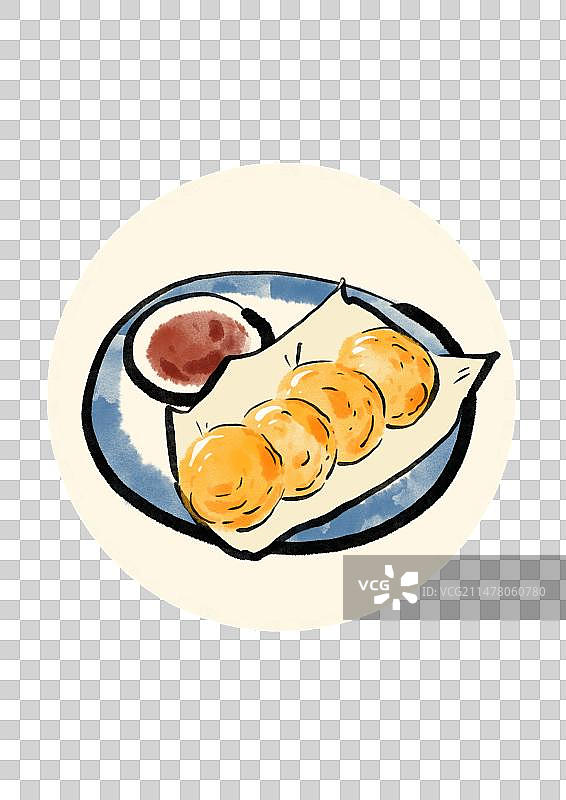 水墨风贵州美食插画元素-洋芋粑粑图片素材