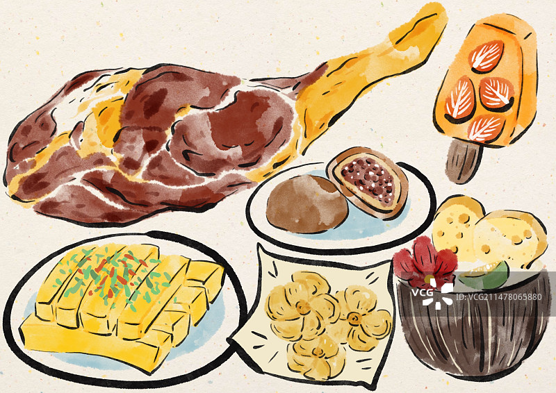 水墨风云南美食插画图片素材