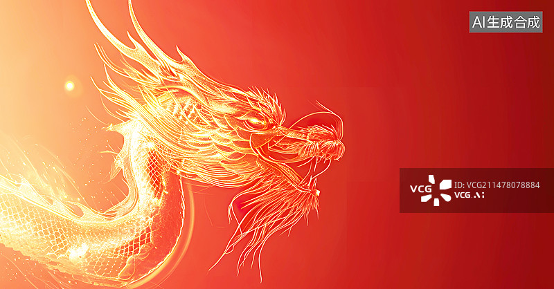 【AI数字艺术】春节中国龙喜庆节日传统的插画背景配图图片素材