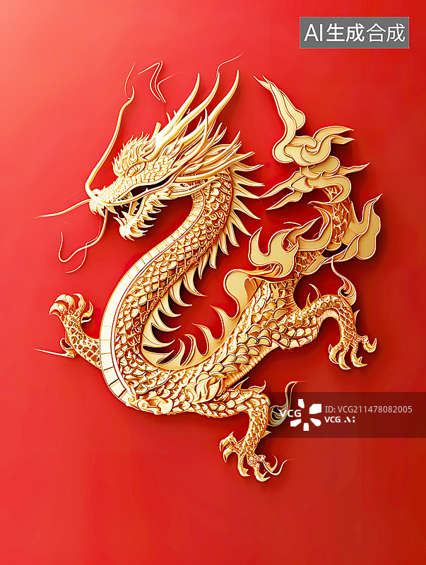 【AI数字艺术】春节中国龙喜庆节日传统的插画背景配图图片素材