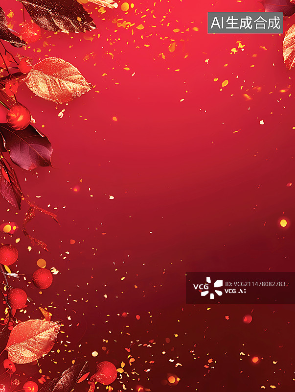 【AI数字艺术】喜庆新年婚礼庆典红色礼品封面插画背景配图图片素材