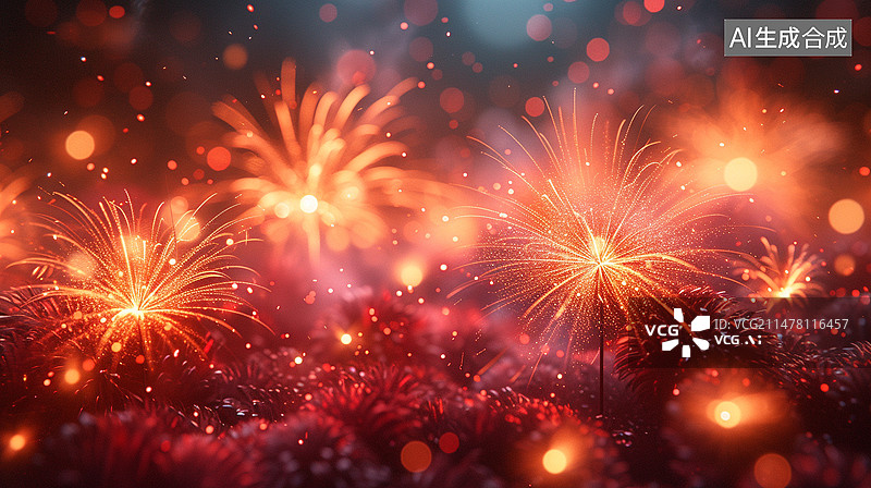 【AI数字艺术】烟花爆竹红色喜庆背景3D渲染图片素材