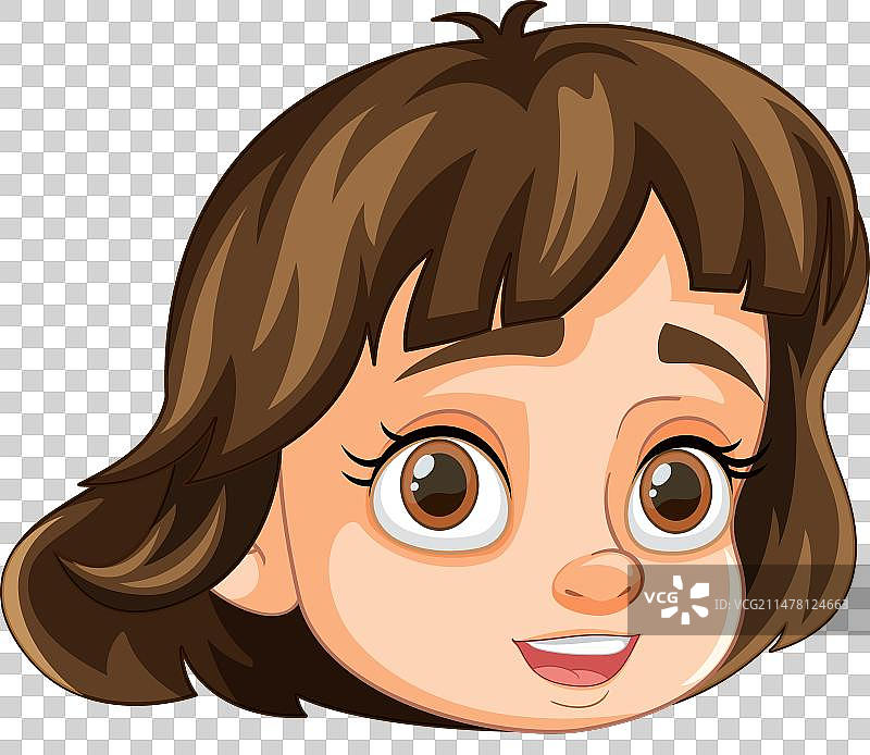 微笑的有着棕色短发的卡通女孩图片素材