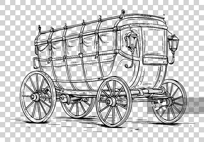 驿站马车复古素描图片素材