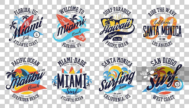 一组海洋沙滩冲浪标签图片素材
