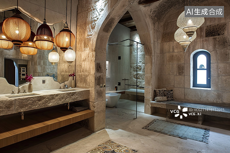 【AI数字艺术】样板房内豪华的卫生间图片素材