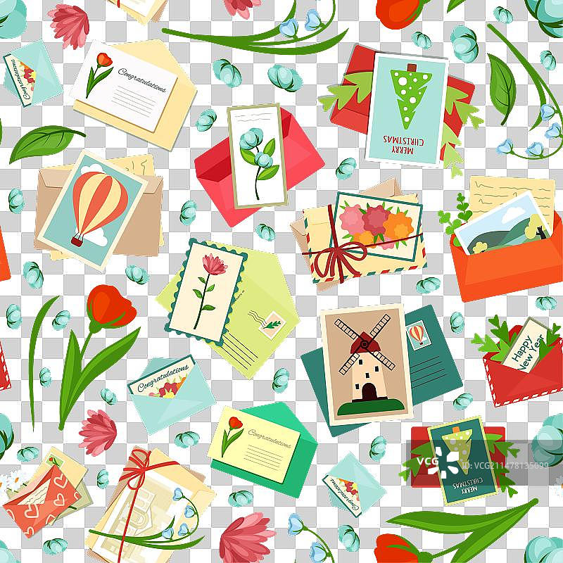 信封图案邮票贴纸花朵图片素材