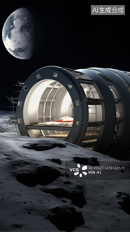 【AI数字艺术】太空建筑，太空睡眠舱，科技背景，未来背景，概念背景，概念建筑，背景图片素材