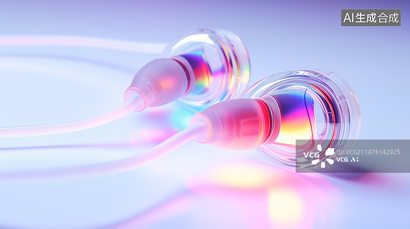 【AI数字艺术】彩色背景下的入耳式耳机特写镜头图片素材