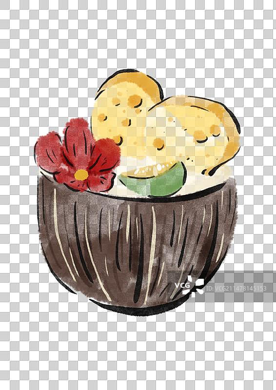 水墨风云南美食插画元素-泡鲁达图片素材