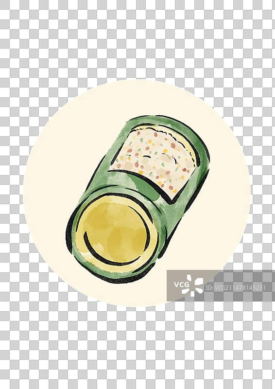 水墨风云南美食插画元素-竹筒饭图片素材
