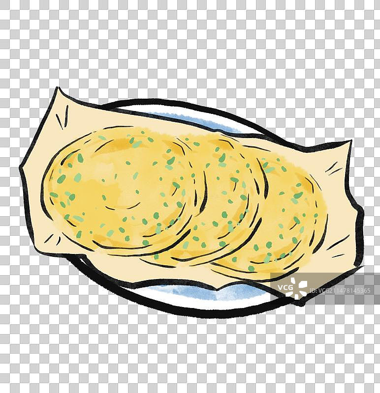 水墨风云南美食插画元素-喜洲粑粑图片素材