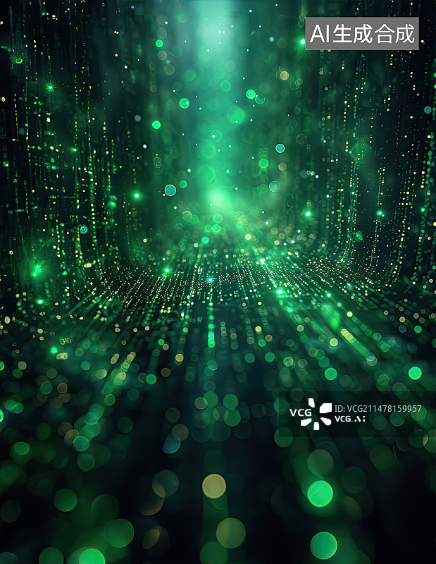【AI数字艺术】数字世界的绿色数据流图片素材