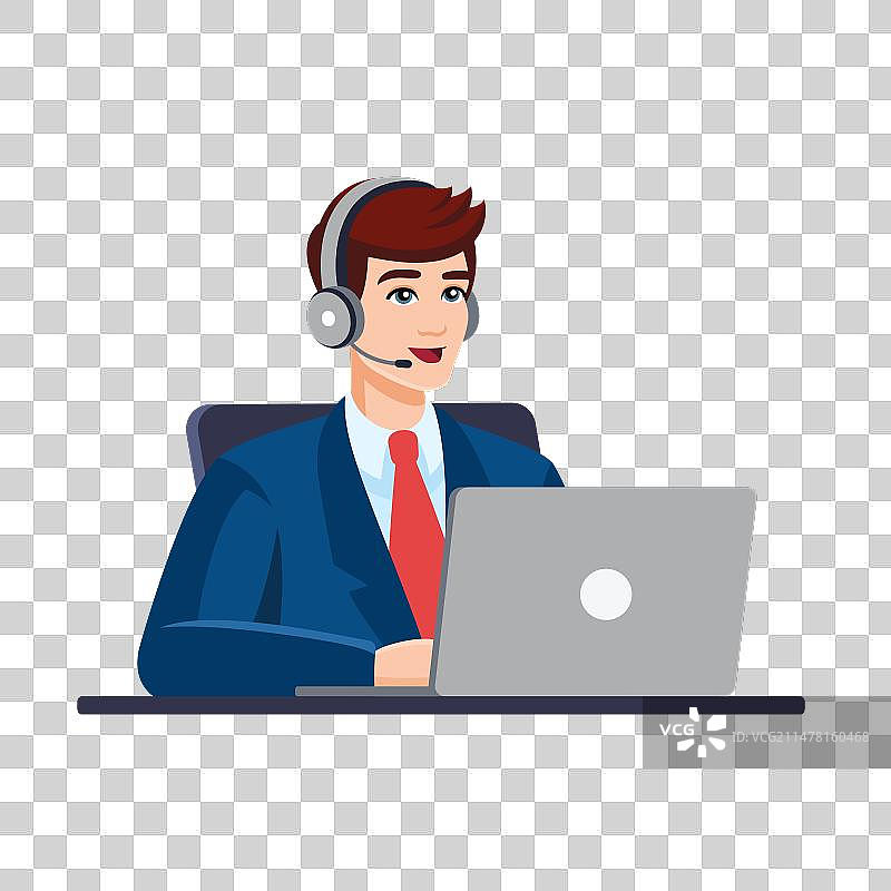 穿着正装、戴电脑耳机的男人图片素材