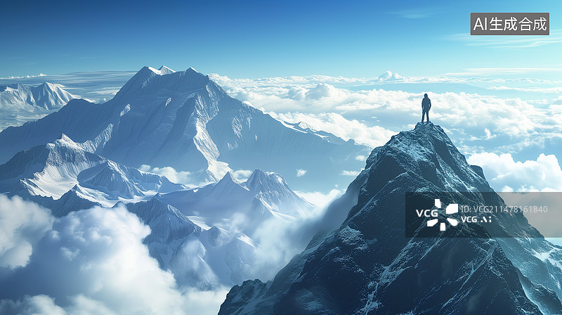 【AI数字艺术】山顶 远山 背影图片素材