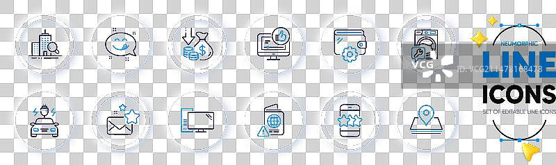 通货紧缩收藏夹邮件和检查线图标图片素材