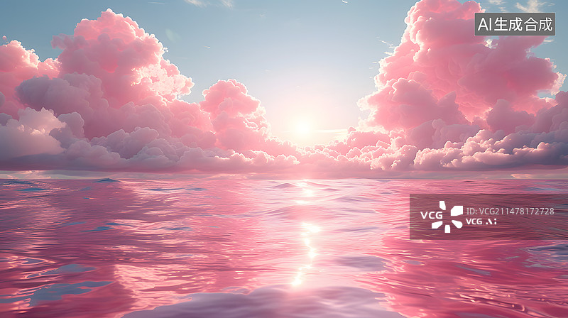 【AI数字艺术】天空唯美粉色云彩插画抽象背景图片素材