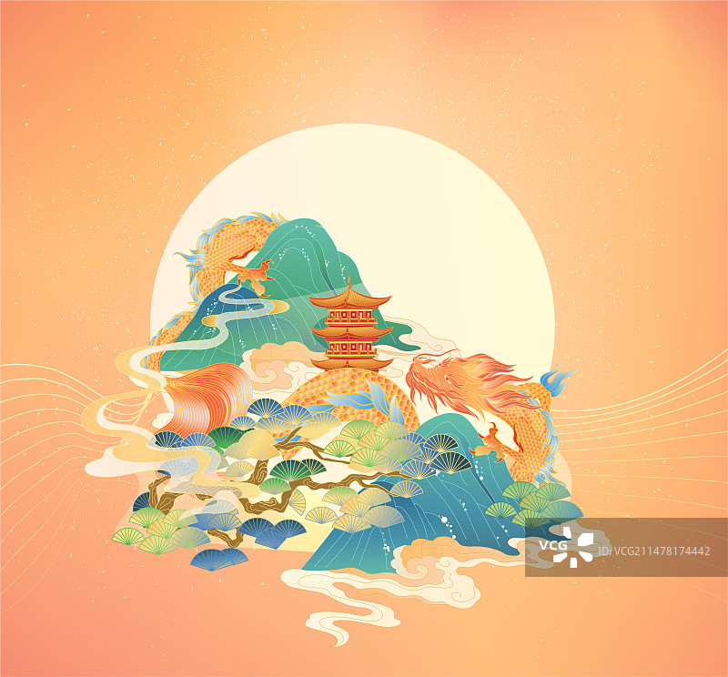 中国风神龙山水图图片素材