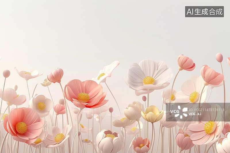 【AI数字艺术】春天的鲜花白色背景图片素材