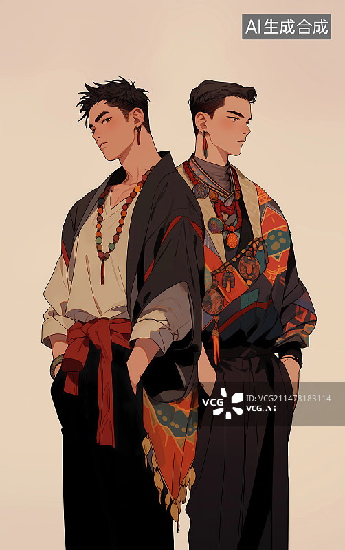 【AI数字艺术】两个身穿少数民族服饰的男士图片素材