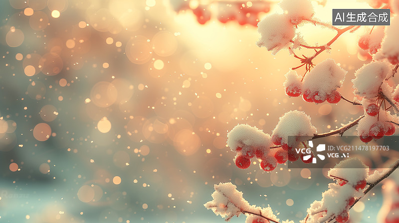 【AI数字艺术】冬天雪覆盖在树枝上图片素材
